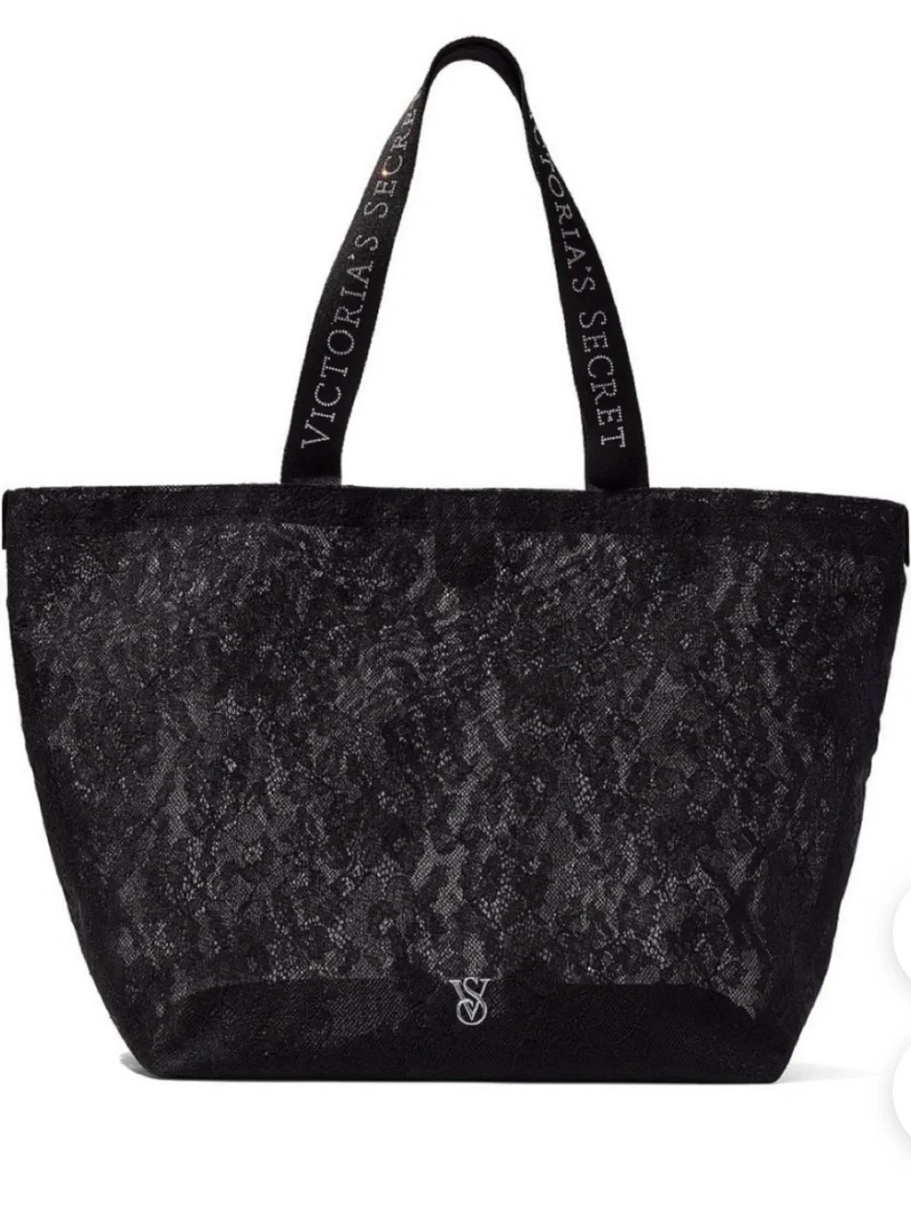 Victoria's Secret Black Lace Tote with Logo Strap